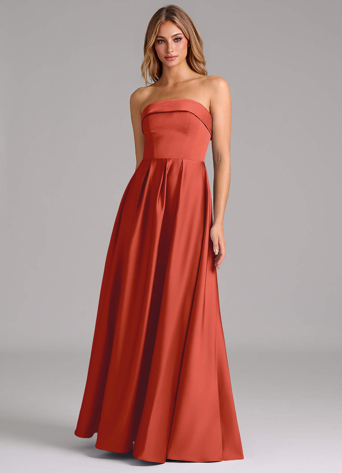Azazie Lucienne Brautjungfernkleider Wandelbar A-Linie Schulterfrei Stretch-Satin Kleid Rost image1