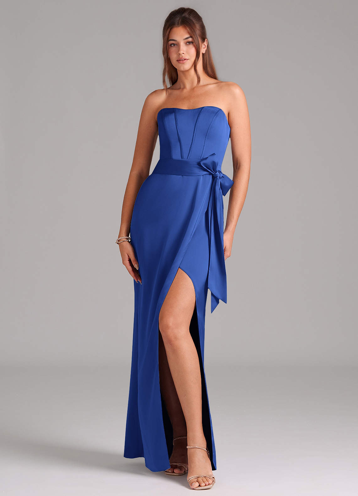 Azazie Jamie Bridesmaid Dresses Royal Blue A-Line Strapless Stretch Satin Convertible Dress image1