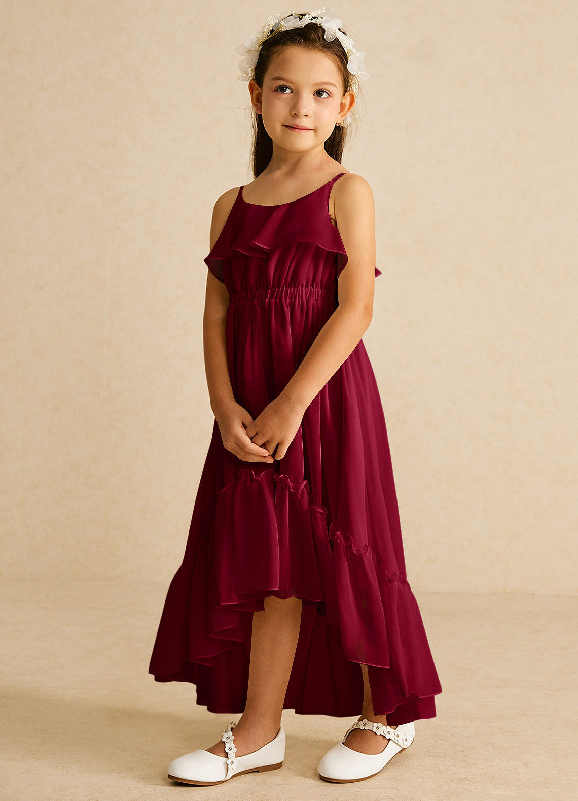 Azazie Karmen Burgundy A-Line Ruched Chiffon Dress | Azazie