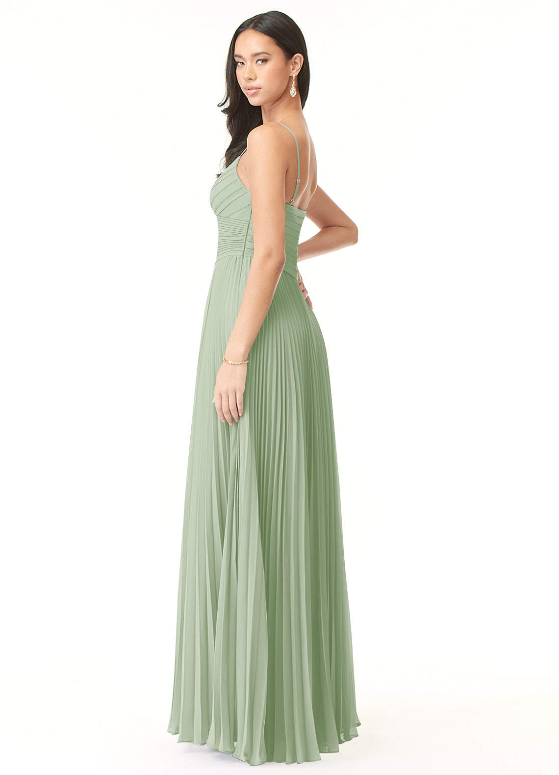 Azazie Vini Probar vestidos en casa Vestido de Matcha de Gasa de Corte en A con Cuello en V Plisado image3