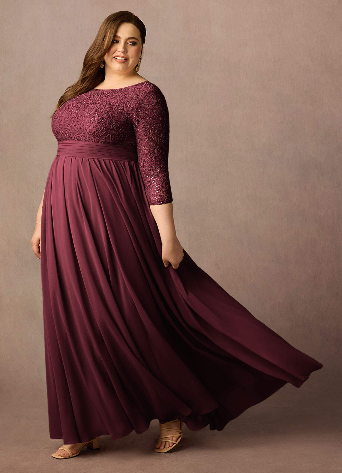 Azazie Carmena Vente Finale Robe Trapèze en Mousseline de soie Paillettes Cabernet image9