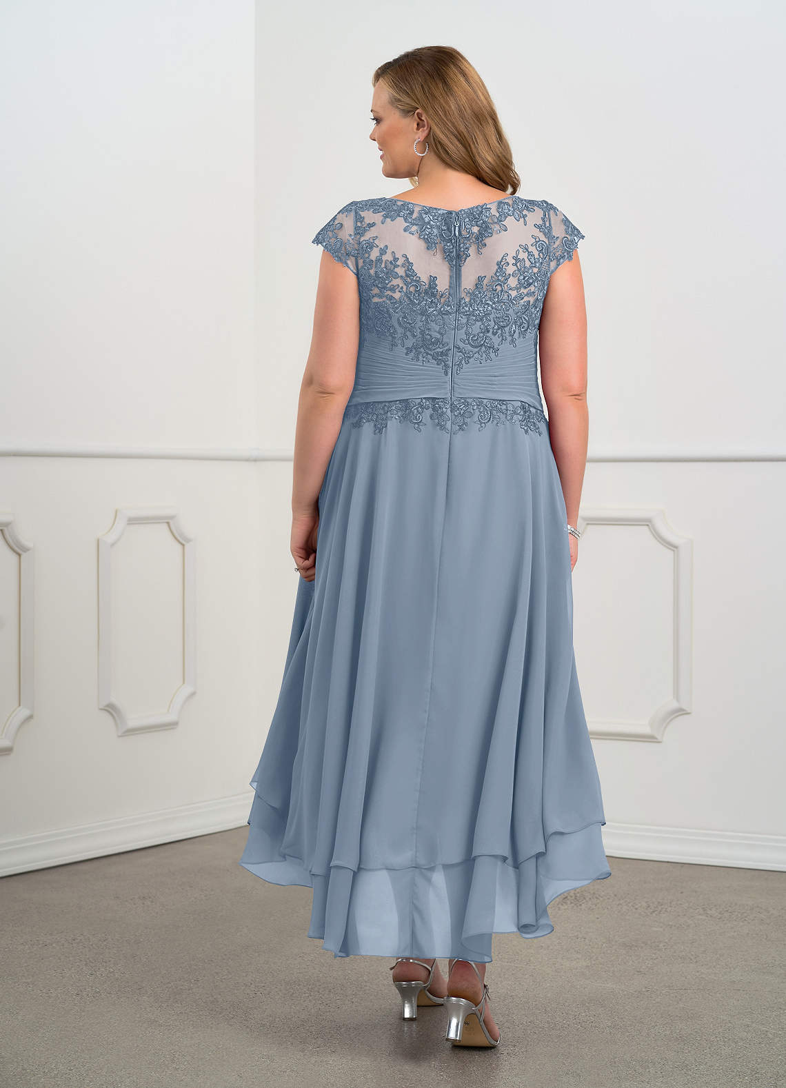 Azazie Shonda Mother of the Bride Dresses Dusty Blue Lace Chiffon Dress image8