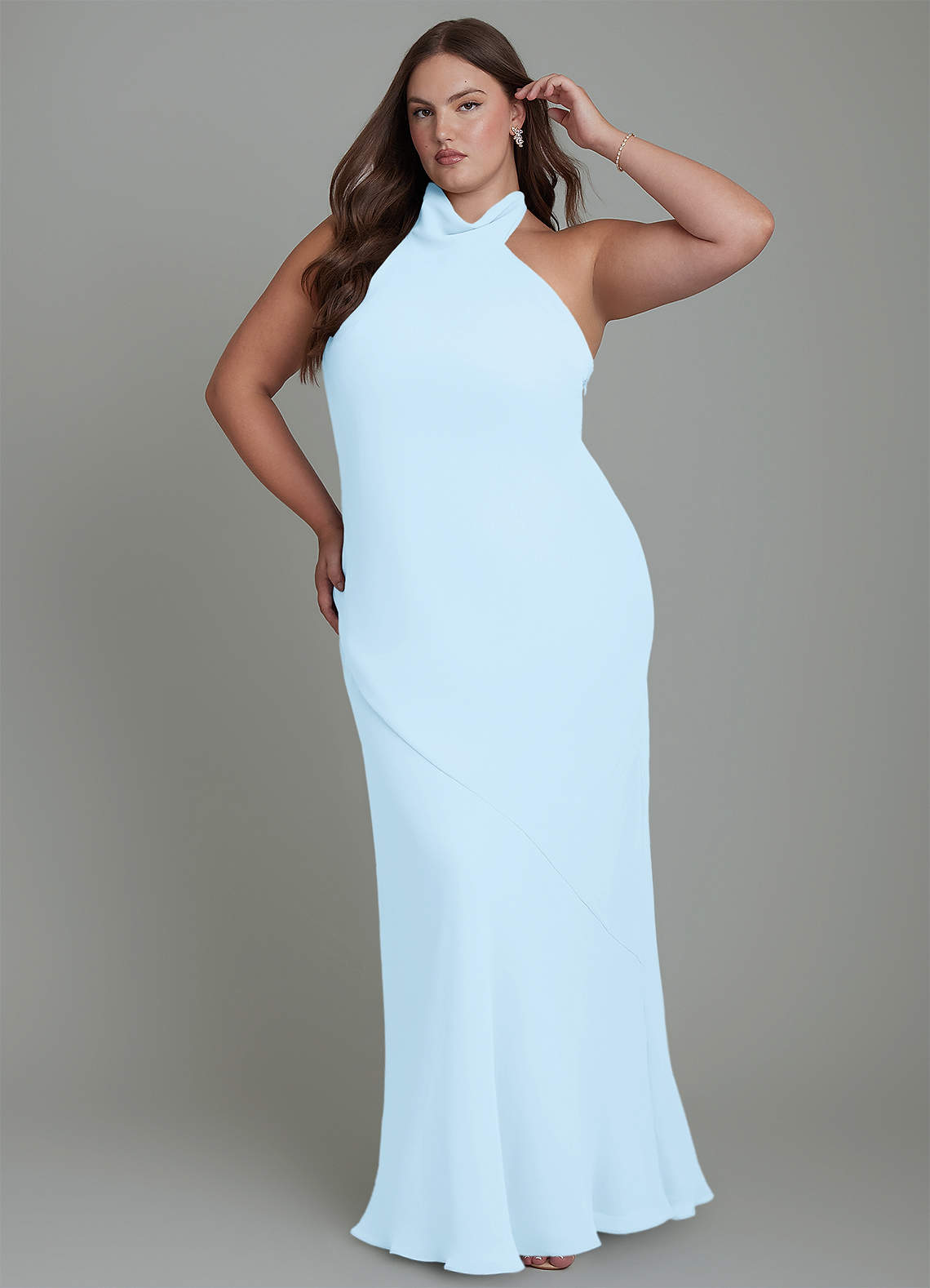 Azazie Velli Bridesmaid Dresses Sky Blue Mermaid High Neck Chiffon Dress image9