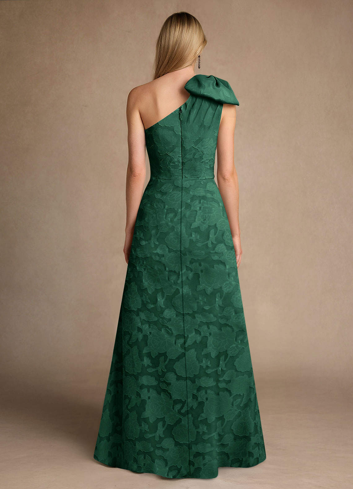 Azazie Ball-Gown One-Shoulder Floor-Length Floral Burnout Mother of The Bride or Groom Dresses - Dark Green
