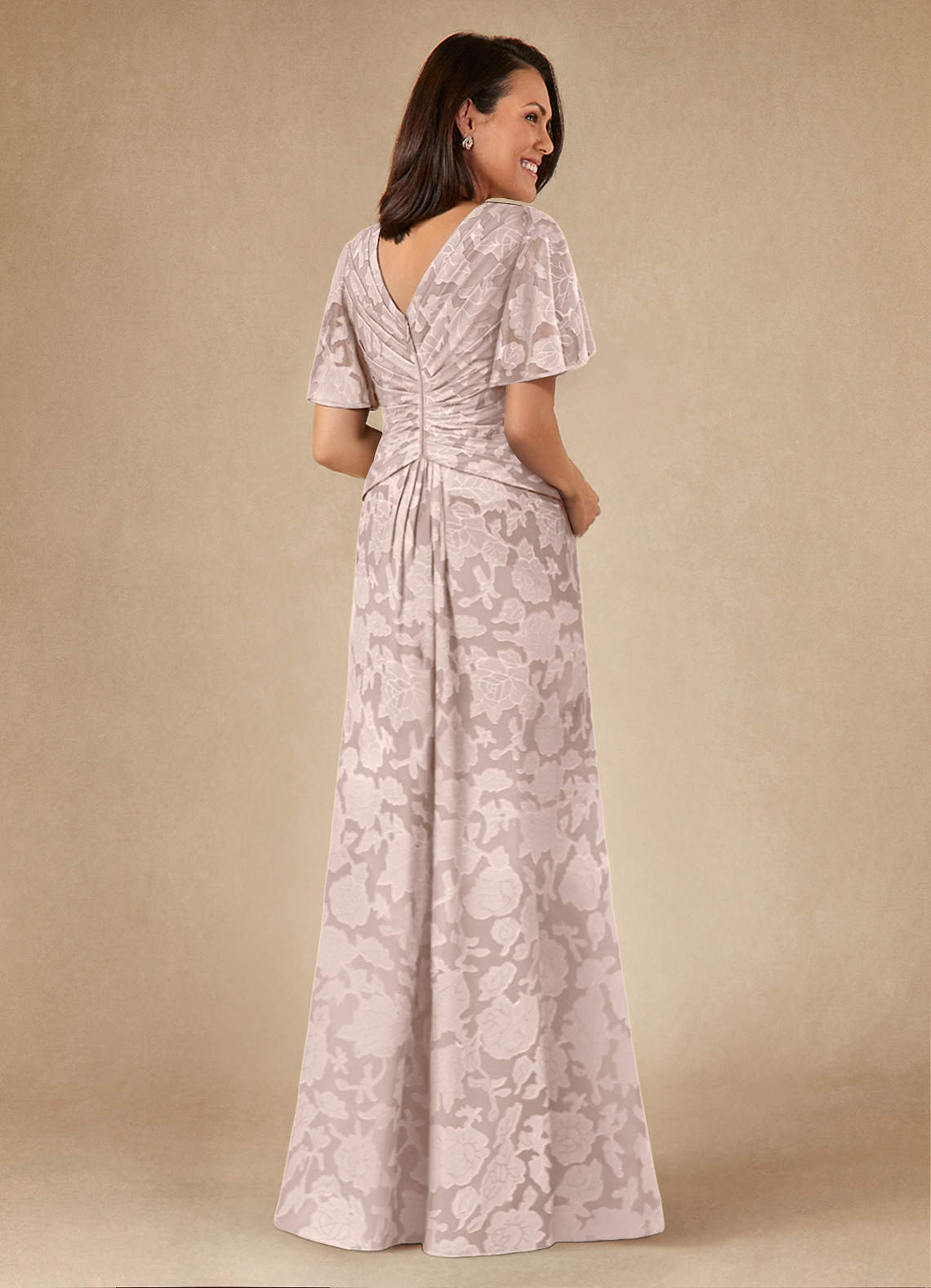 Azazie Emmeline Mother of the Bride Dresses Blushing Pink A-Line Pleated Floral Burnout Dress image1