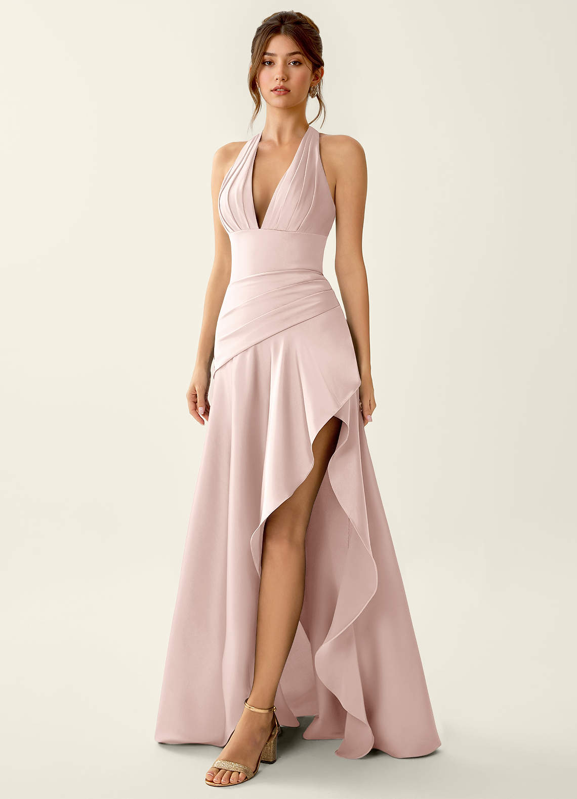 pink satin halter dress Jasmine Maxi Dress, in Light Luxe Satin, Size: XS | Show Me Your Mumu or no bra Light Pink Satin Bow Back