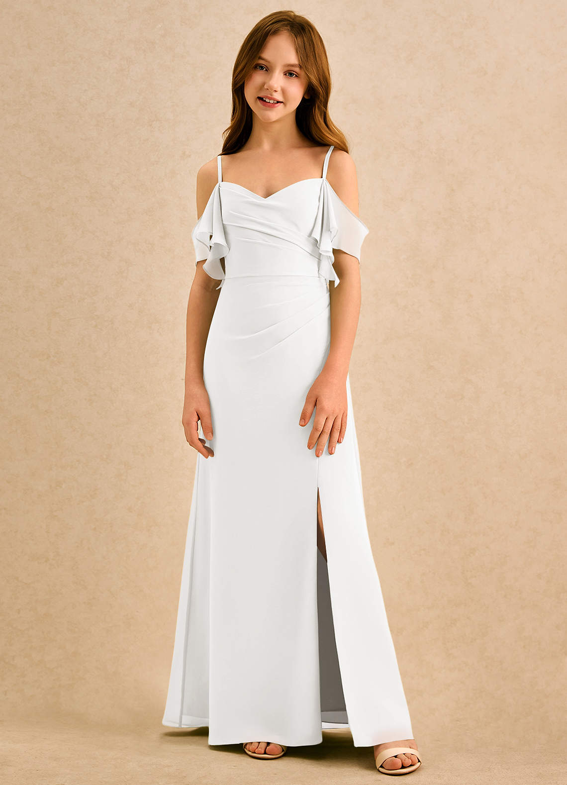 Azazie Pippy Girls Formal Sukienki dla dziewczynek sypiących kwiaty Linia A Dekolt w kształcie serca Szyfon Długość podłogi Sukienka image2