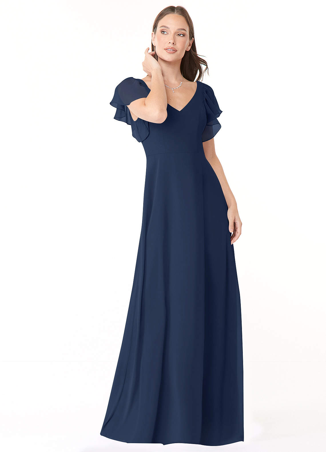 Azazie Syenna Bridesmaid Dresses Dark Navy A-Line Ruched Chiffon Dress image1
