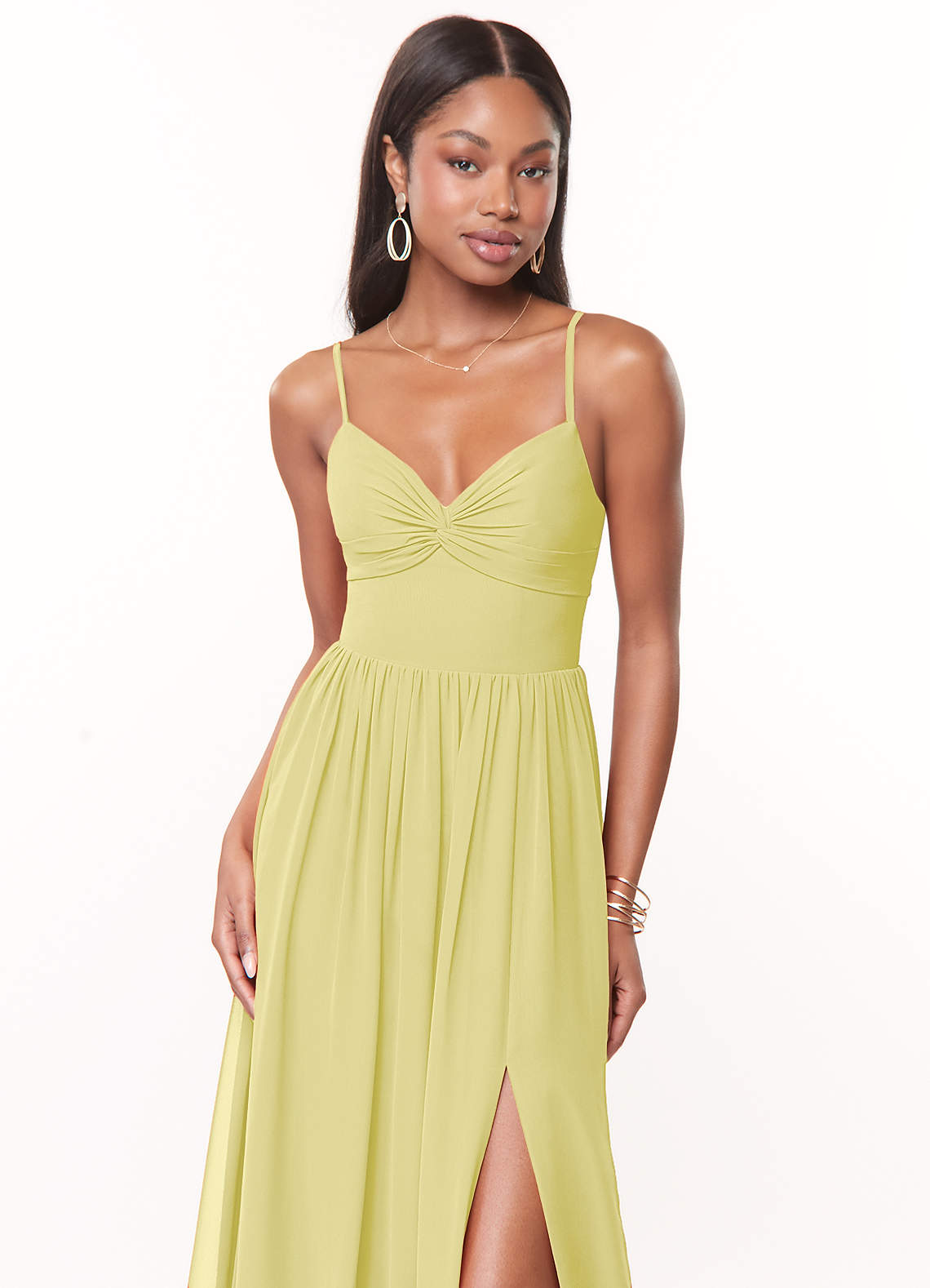 Azazie Zeya Bridesmaid Dresses Lemon Sorbet A-Line V-Neck Pleated Chiffon Dress image4