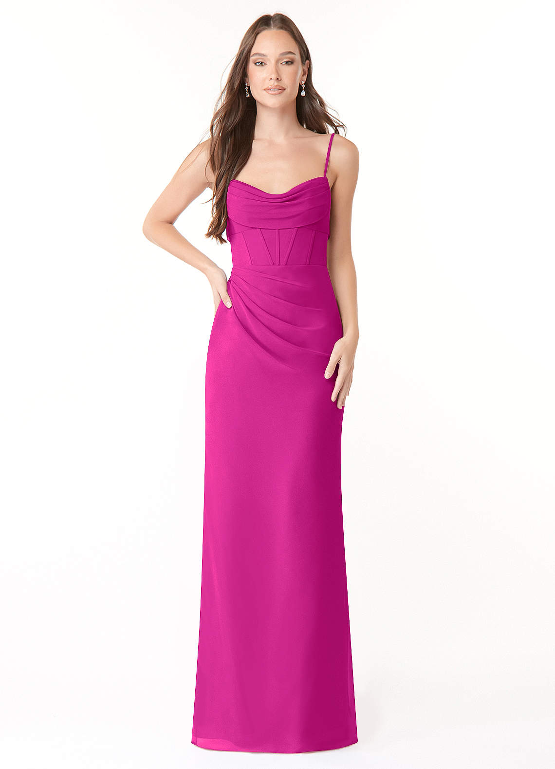 Azazie Mai Bridesmaid Dresses Fuchsia Sheath Pleated Chiffon Dress image1