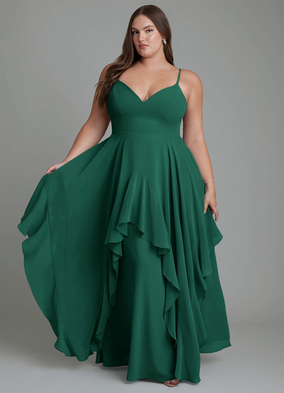 Azazie Zaina Abiti da Damigella Abito A-Line in Chiffon Smeraldo image1