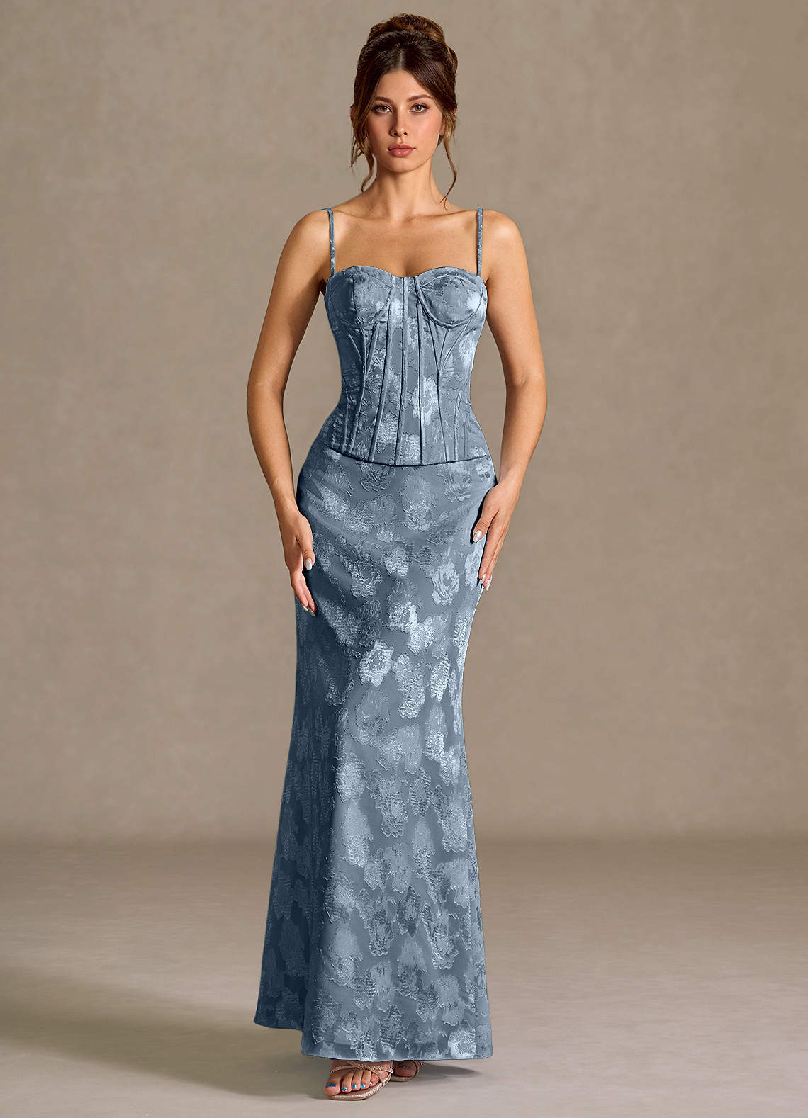 slim fit dress slacks Two Piece Deep V Neck Slit Grey Satin Prom Dresss with Beading PG526 US10 / Grey