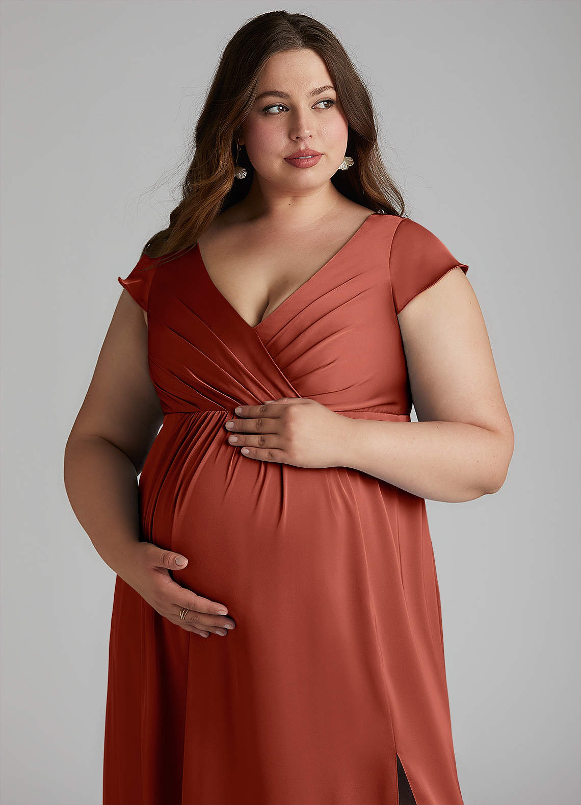 Azazie Allessia Maternity Bridesmaid Dresses A-Line Pleated Stretch Satin Floor-Length Dress image12