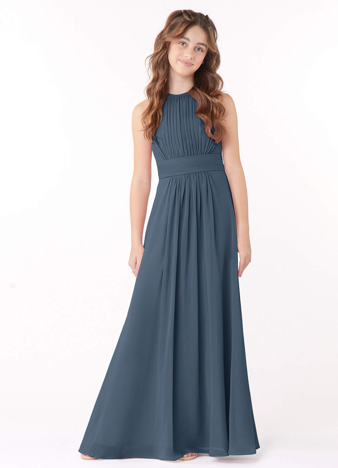 Azazie Bonnie Junior Neptune A-Line Pleated Chiffon Dress image1