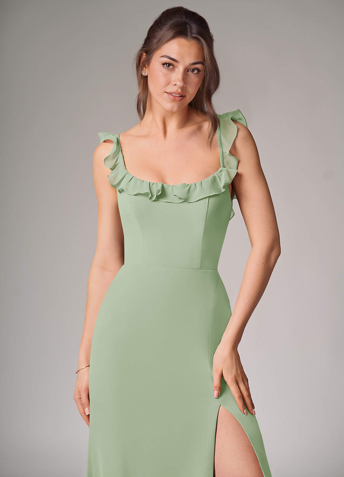 Azazie Callie Bridesmaid Dresses Dusty Sage Mermaid Side Slit Chiffon Convertible Dress image4