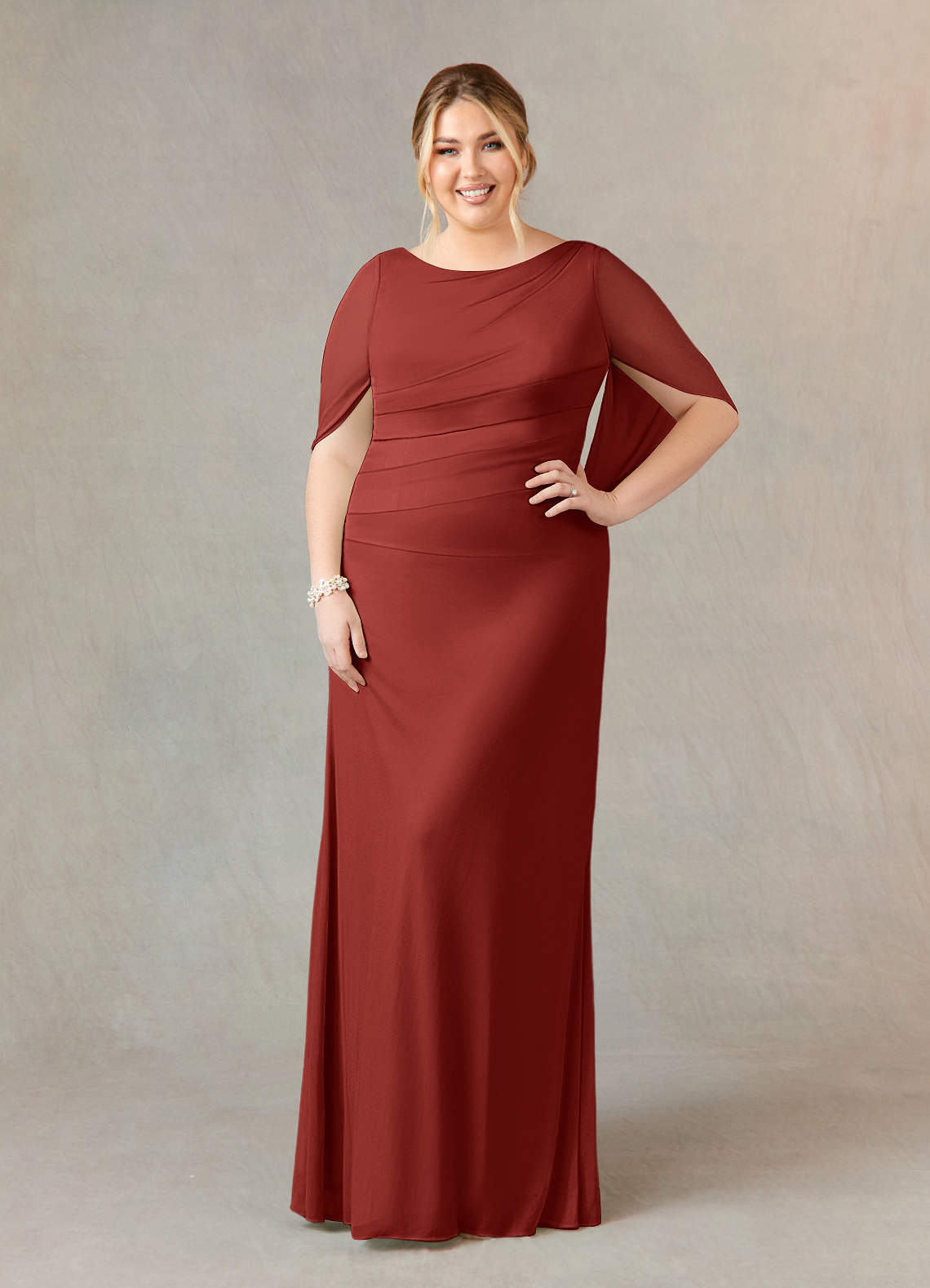 Azazie Belladonna Mother of the Bride Dresses Terracotta Mermaid Scoop Pleated Mesh Dress image1