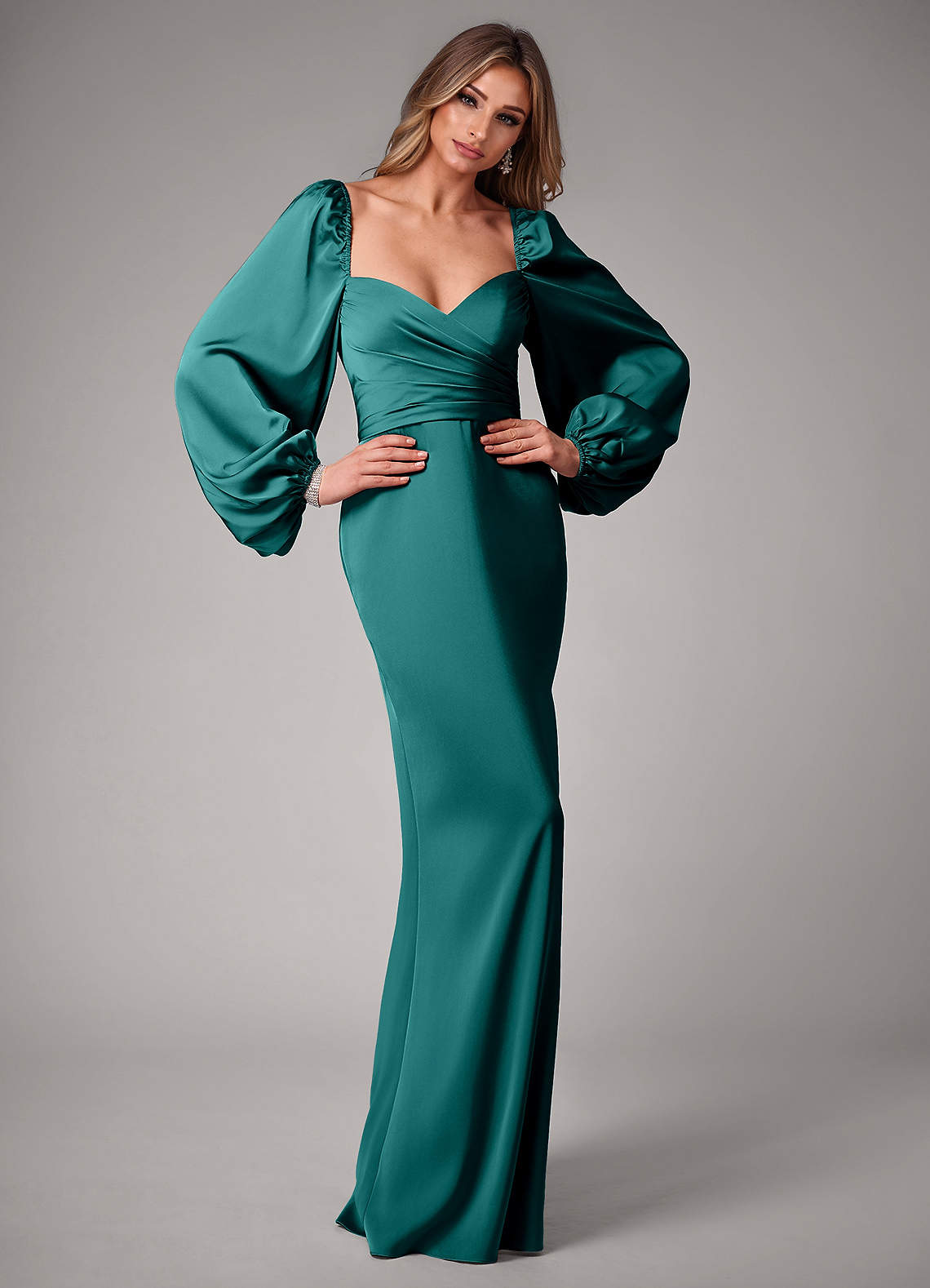 green emerald velvet dress Emerald Green Satin Formal Gown with Pockets Emerald / 2 main image 0