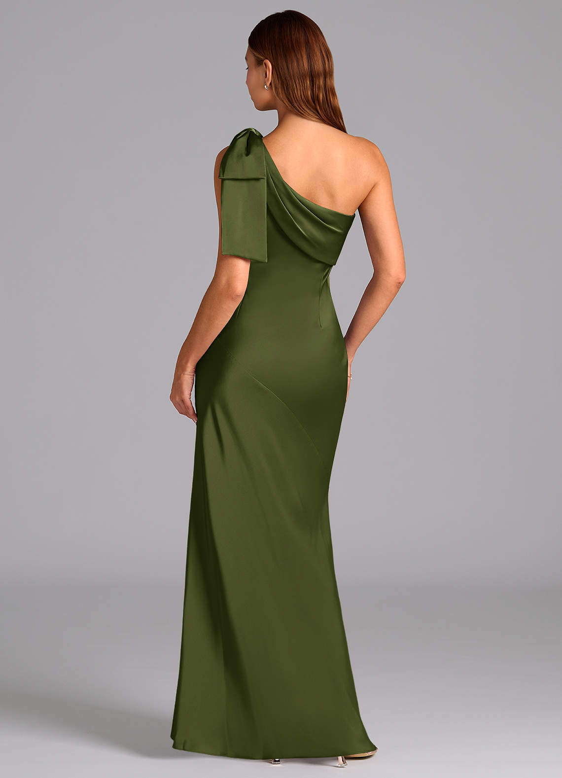 Azazie Yuanna Bridesmaid Dresses Olive Mermaid One Shoulder Stretch Satin Dress image1