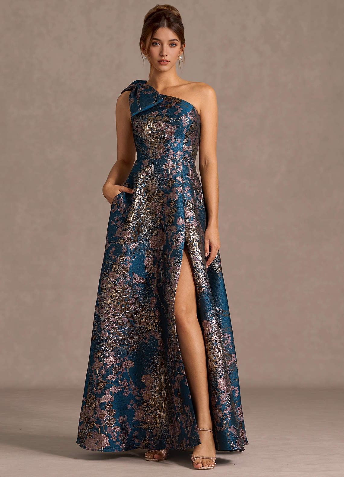 Azazie Teal Floral Bows Sleeveless Ball Gowns Evening Dress / Gown Azazie Teal Floral Bows Sleeveless Ball Gowns Evening Dress / Gown