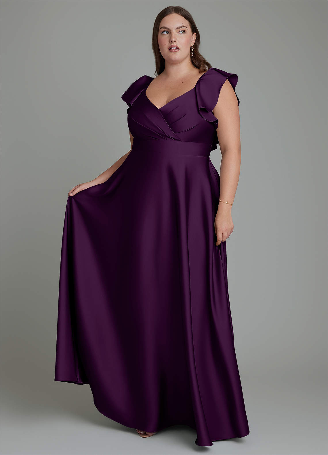 Azazie Leilani Bridesmaid Dresses Grape A-Line Ruched Stretch Satin Dress image1