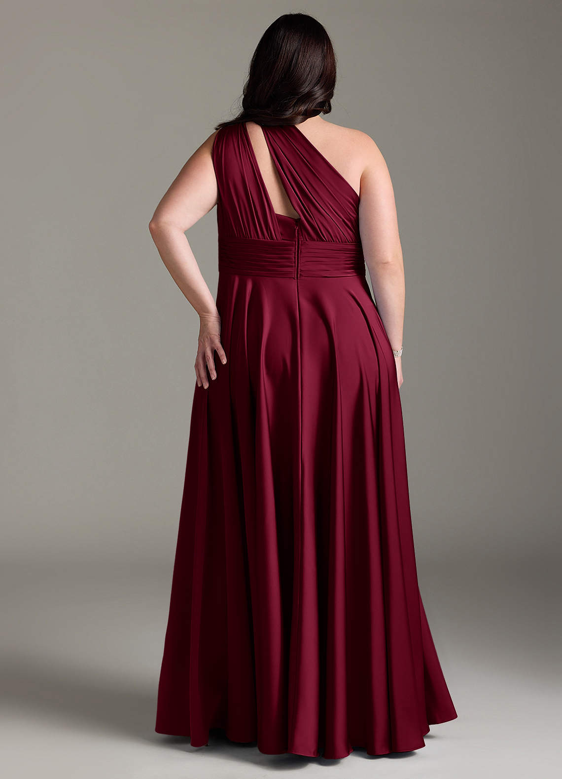 Azazie Charlize Jurken voor bruidsmeisjes Jurk van Stretch Satijn met A-Lijn One-Shoulder Bourgondië image9