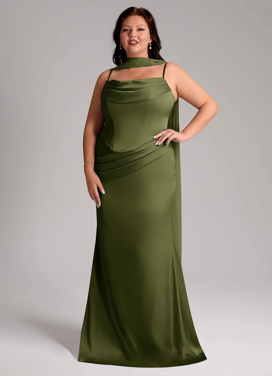Azazie Sorrel Bridesmaid Dresses Olive Mermaid Strapless Stretch Satin Convertible Dress image1