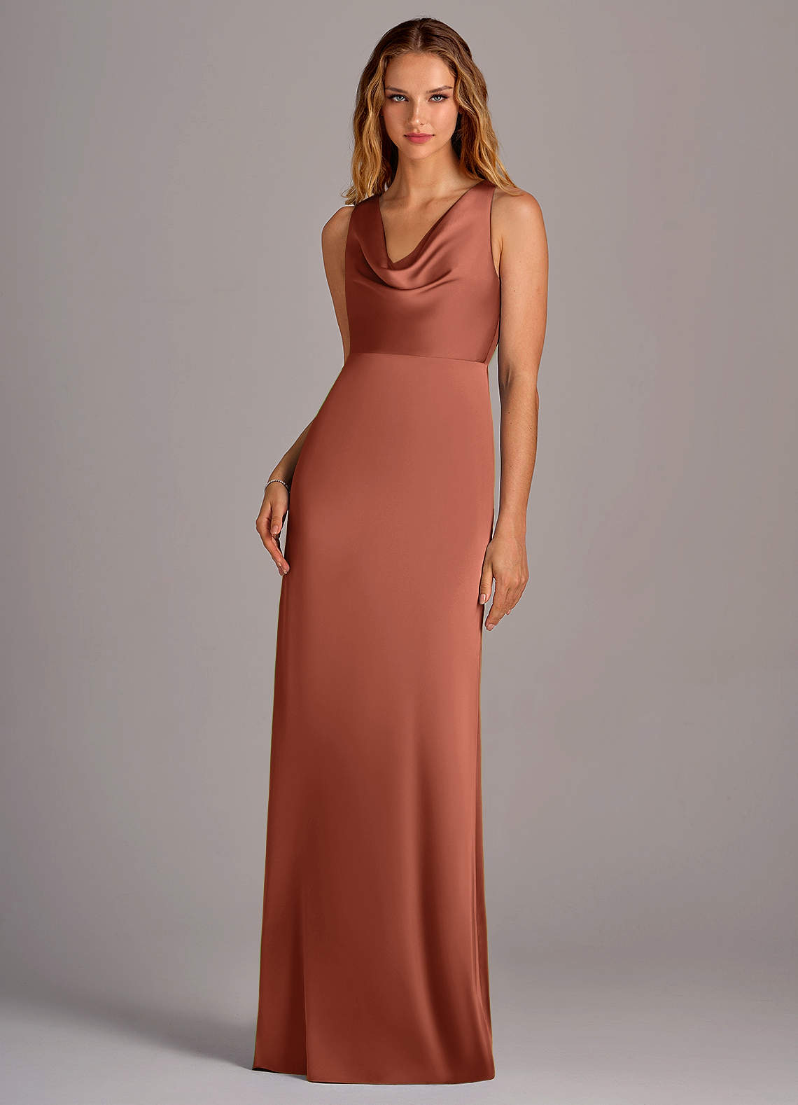 Azazie Wrenlee Bridesmaid Dresses Clay A-Line Stretch Satin Dress image1