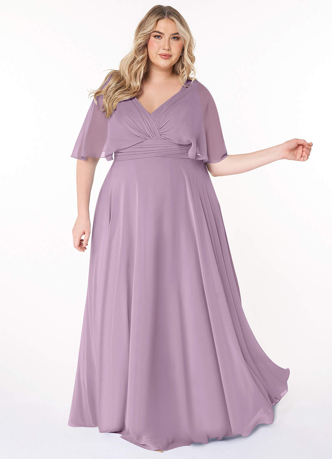 Full Pleated Skirt Chiffon Bridesmaid Dress Wisteria Plus Size