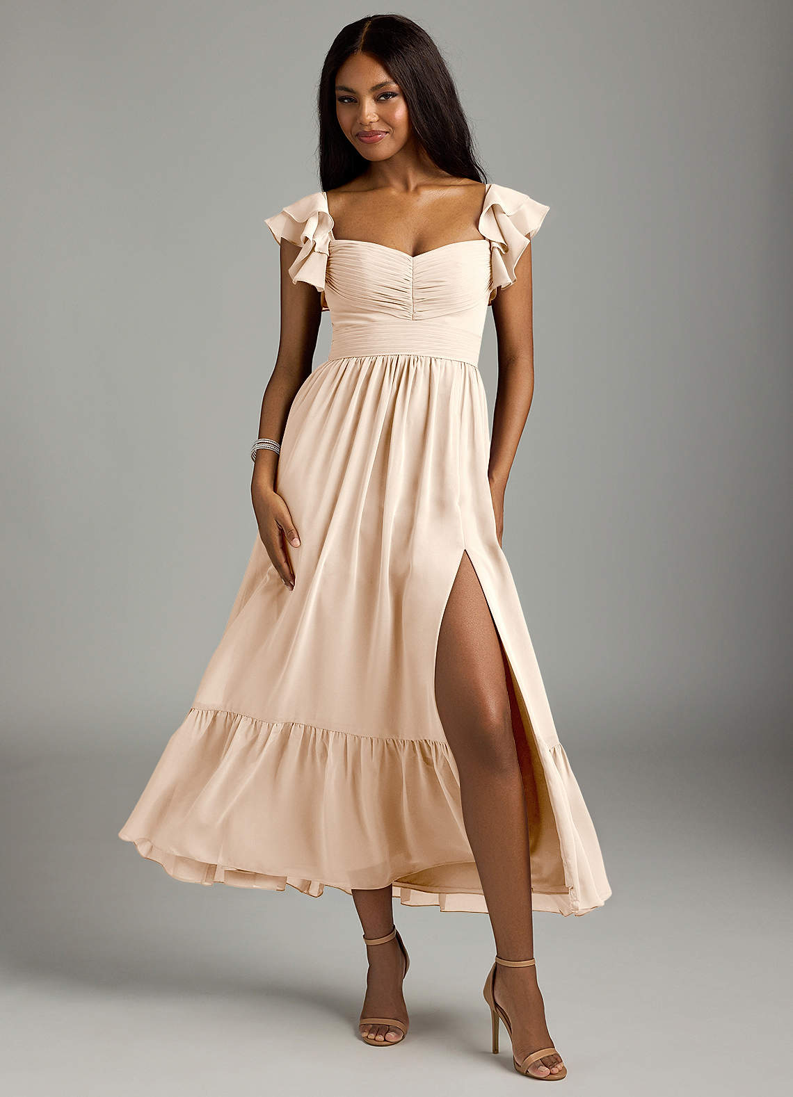 Azazie Anaya Bridesmaid Dresses White Alabaster A-Line Pleated Chiffon Dress image1