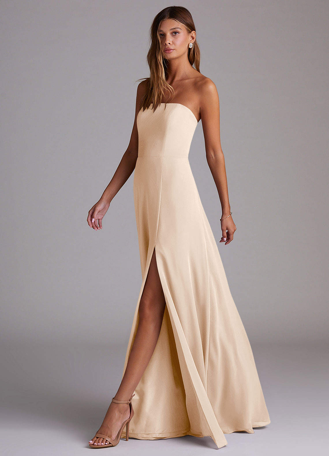 Azazie Wren Abiti da Damigella Abito Convertibile A-Line in Chiffon Spacco Laterale Alabastro Bianco image3