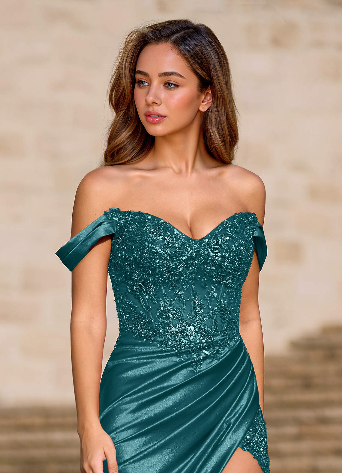 peacock blue cocktail dress Suzhoufashion Peacock Blue Prom Dress A Line Appliqued Tulle Long Formal Dress With Slit