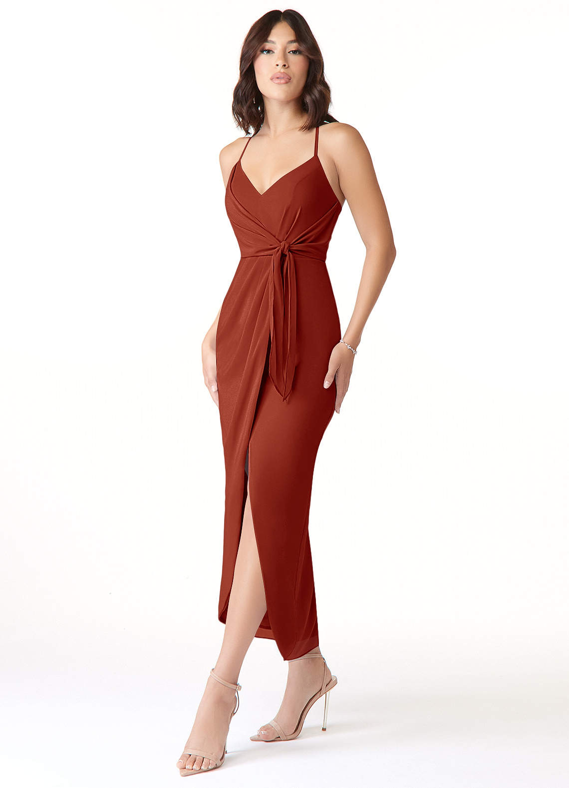 Azazie Ollie Ready to Ship Rust Stretch Chiffon Bridesmaid Dresses | Azazie  CA