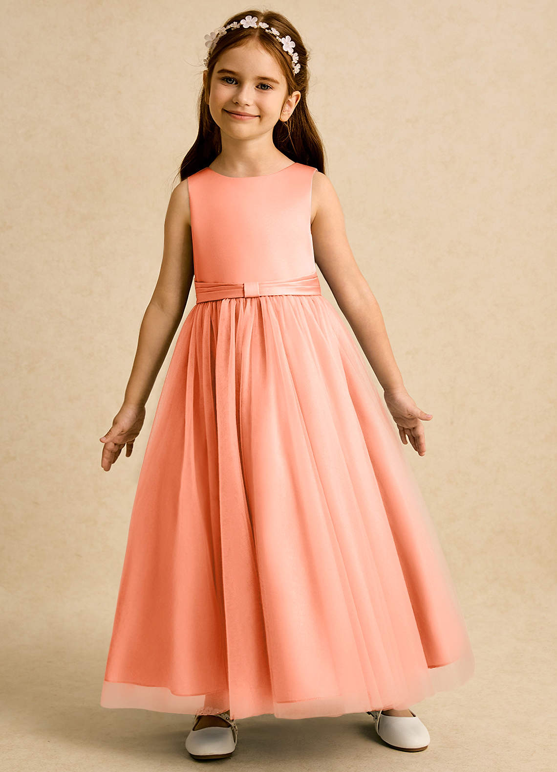 Azazie Lior Flower Girl Dresses Sunset Ball-Gown Pleated Tulle Dress image3