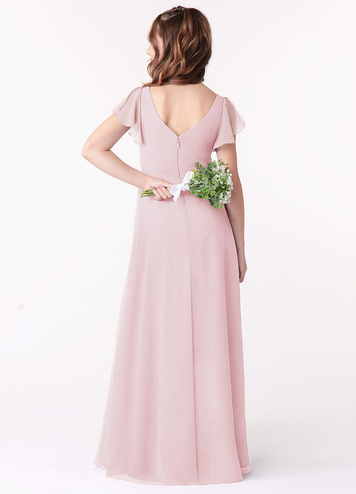 Azazie Omari Junior Blushing Pink A-Line Ruched Chiffon Dress image1