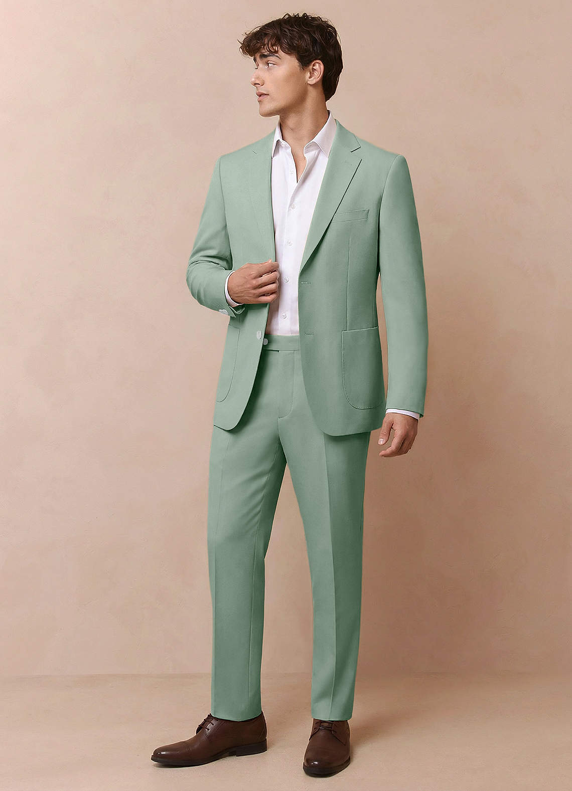 front Owen Dusty Sage Lightweight Tailored Suit Jacket