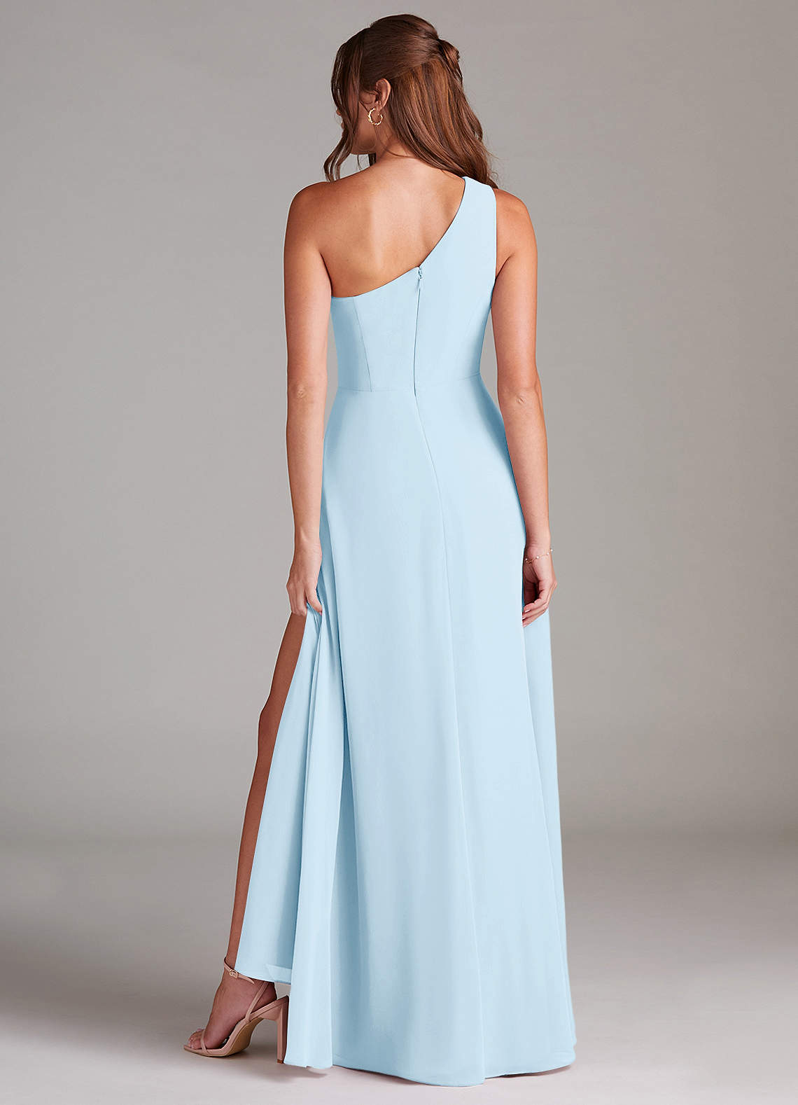 Azazie Brooke Bridesmaid Dresses Sky Blue A-Line One Shoulder Chiffon Dress image6