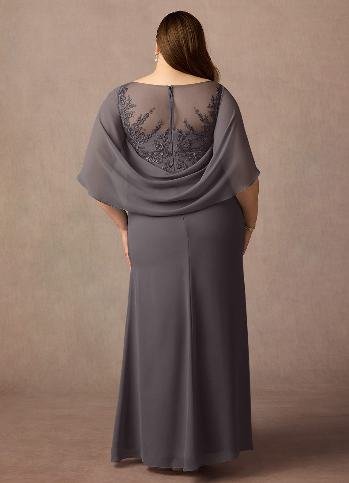 Azazie Hera Mother of the Bride Dresses Steel Grey A-Line Lace Capelet Chiffon Dress image6