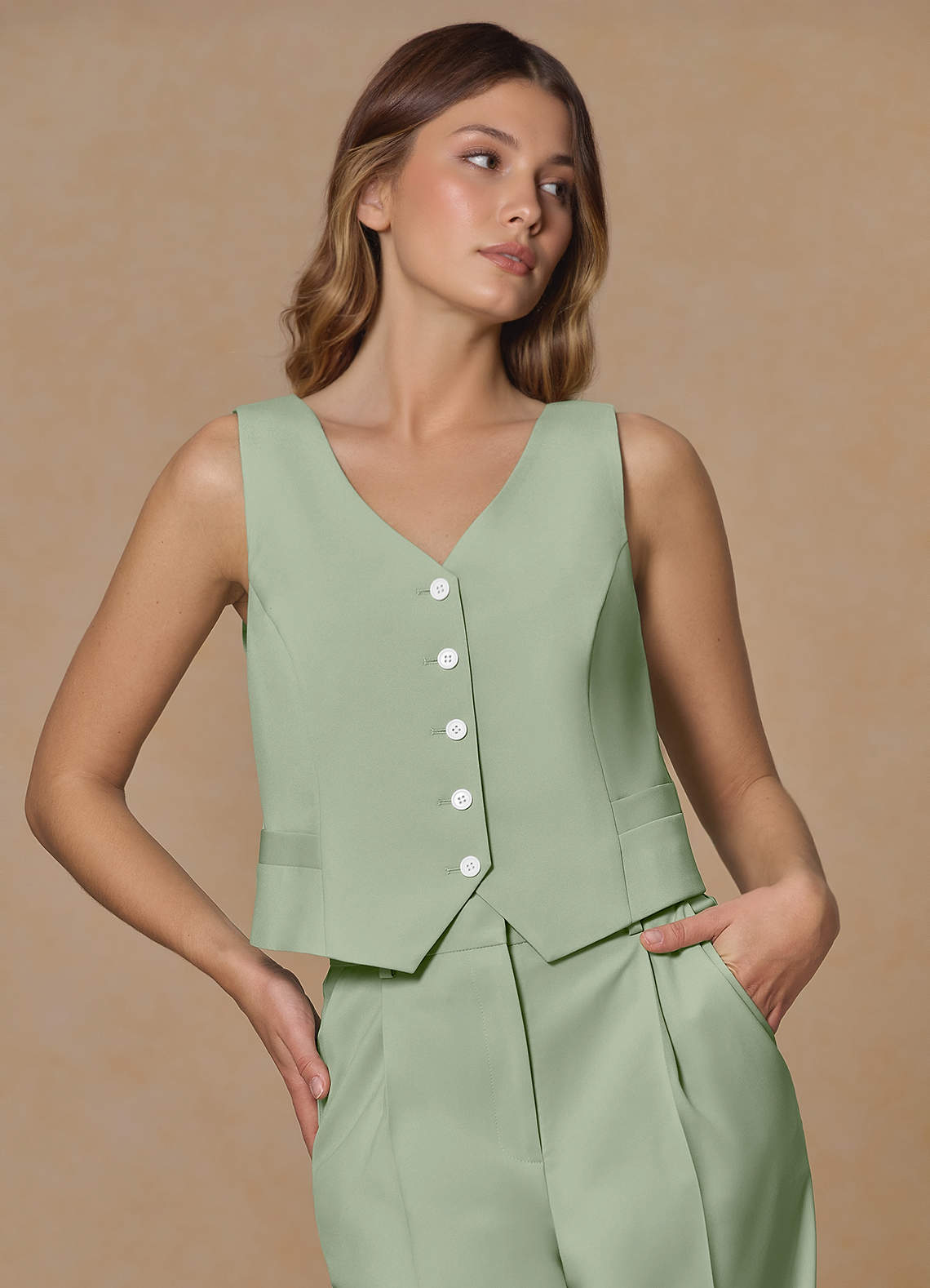 front Rowan Dusty Sage Refined Weave Performance vest