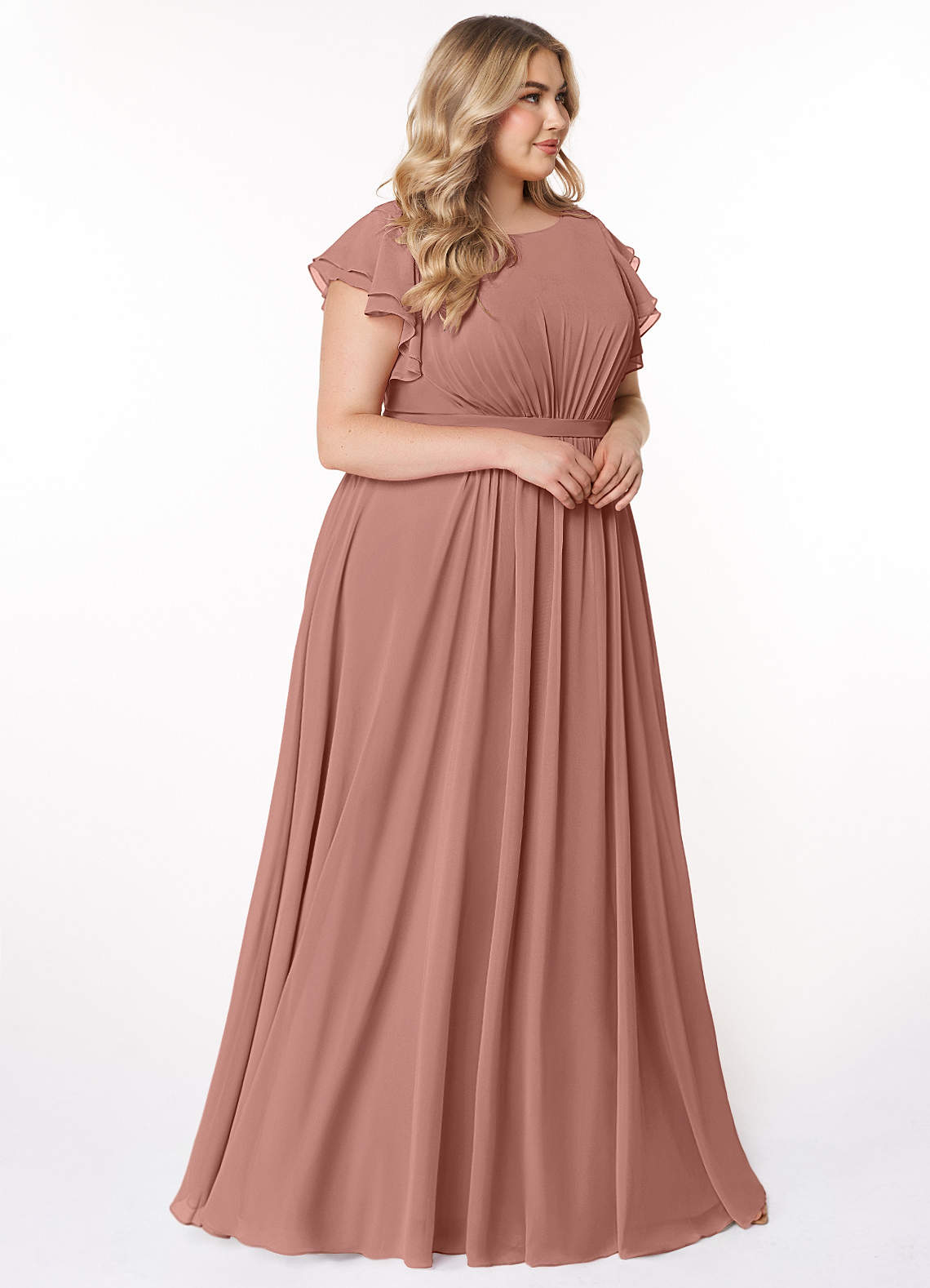 Azazie Daphne Modest Bridesmaid Dresses A-Line Ruffled Chiffon Floor-Length Dress image8