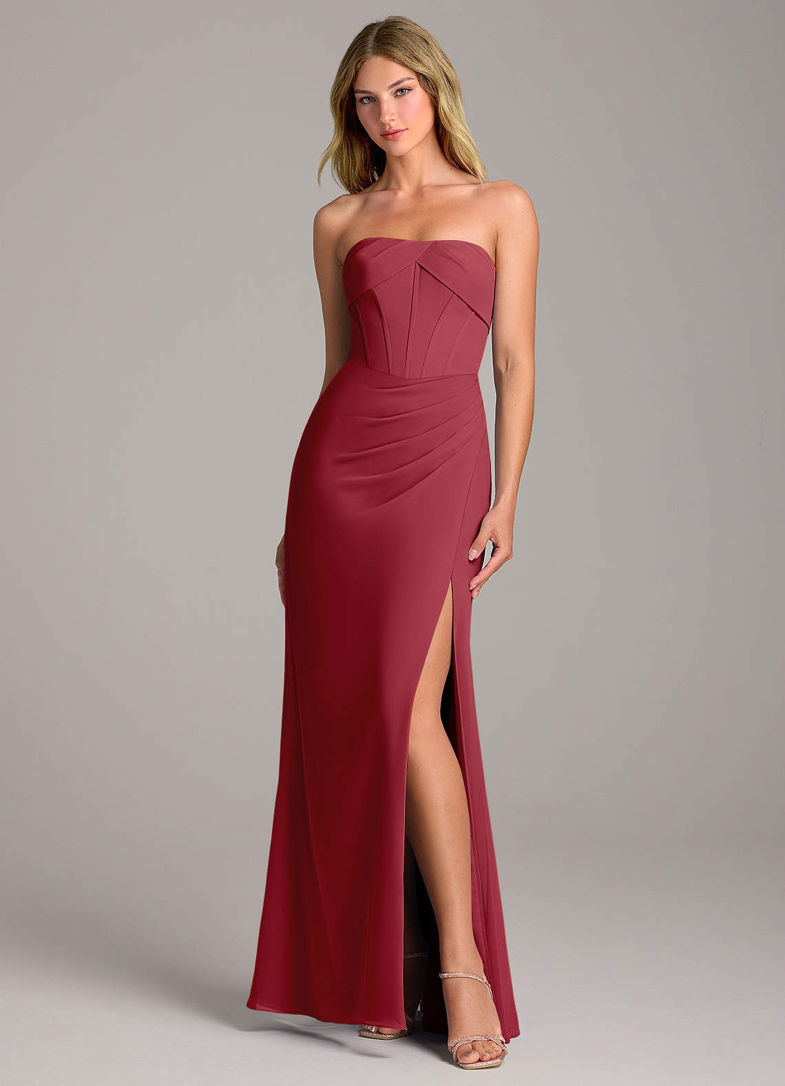 Azazie Chantel Bridesmaid Dresses Pomegranate Sheath Strapless Chiffon Convertible Dress image1