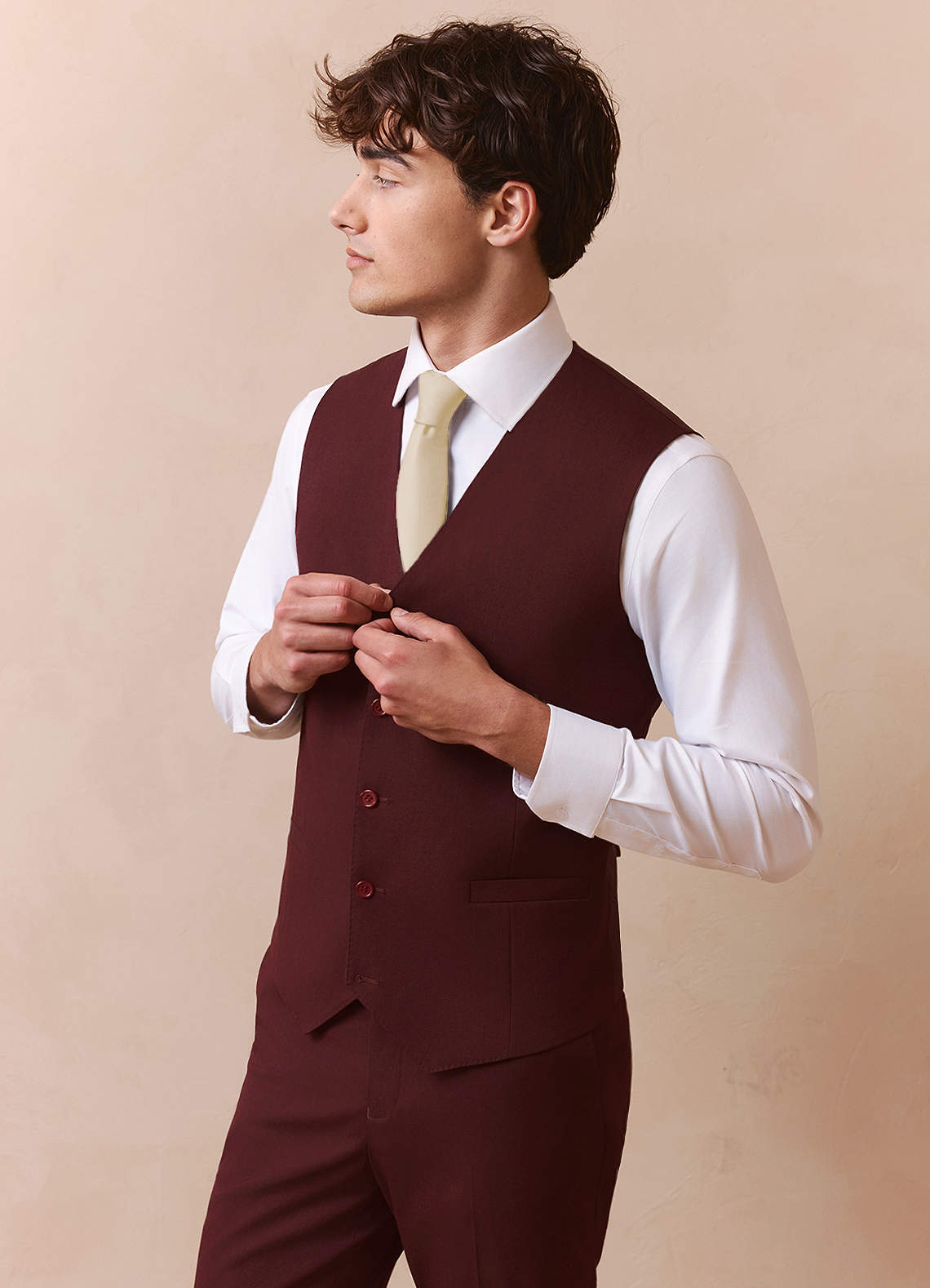 front Savile Burgundy Wool Blend Suit Vest