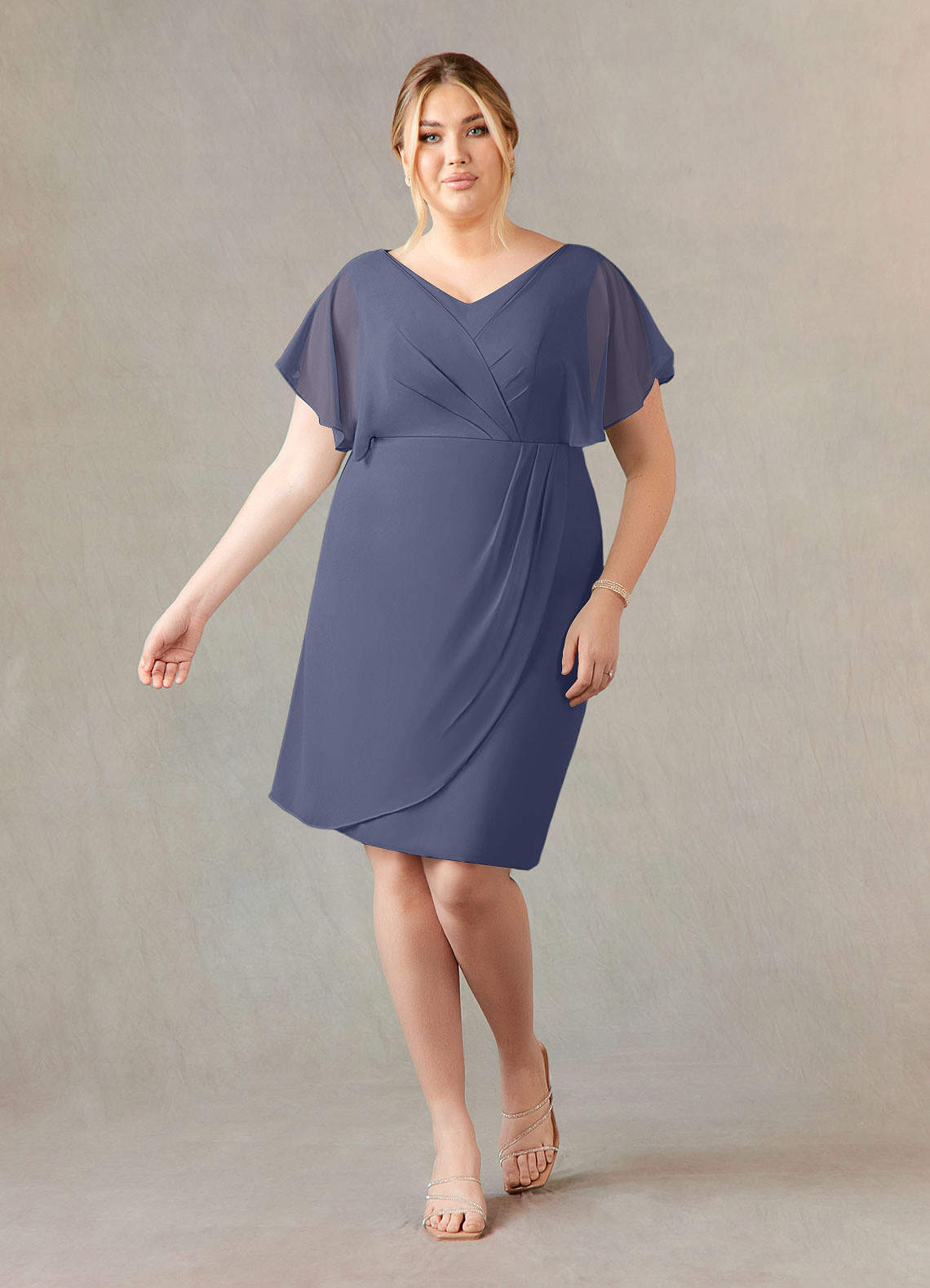 Azazie Julia Mother of the Bride Dresses Stormy Sheath V-Neck Pleated Chiffon Dress image1