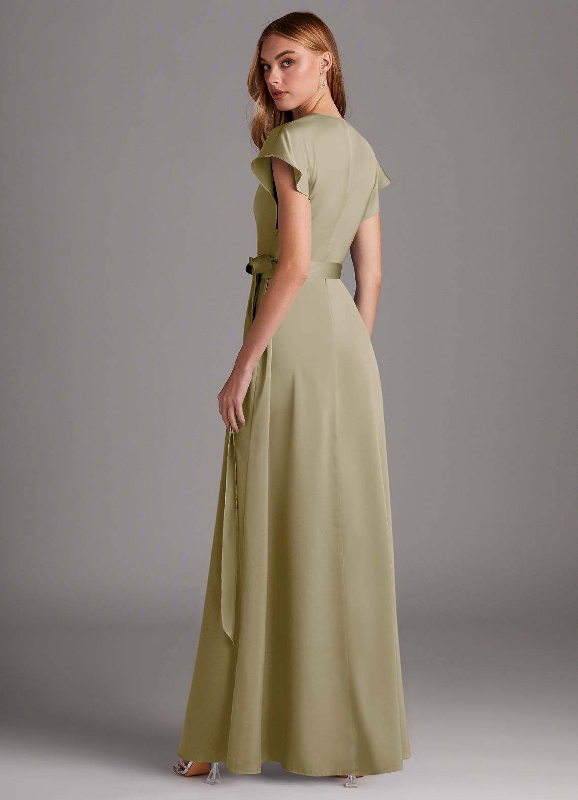 bridesmaid dress moss green Wedtrend Women Elegant Sage Bridesmaid Dress Mermaid Deep V Neck Pleated  Backless long Dress with Lace Up Back – WEDTREND main image 1