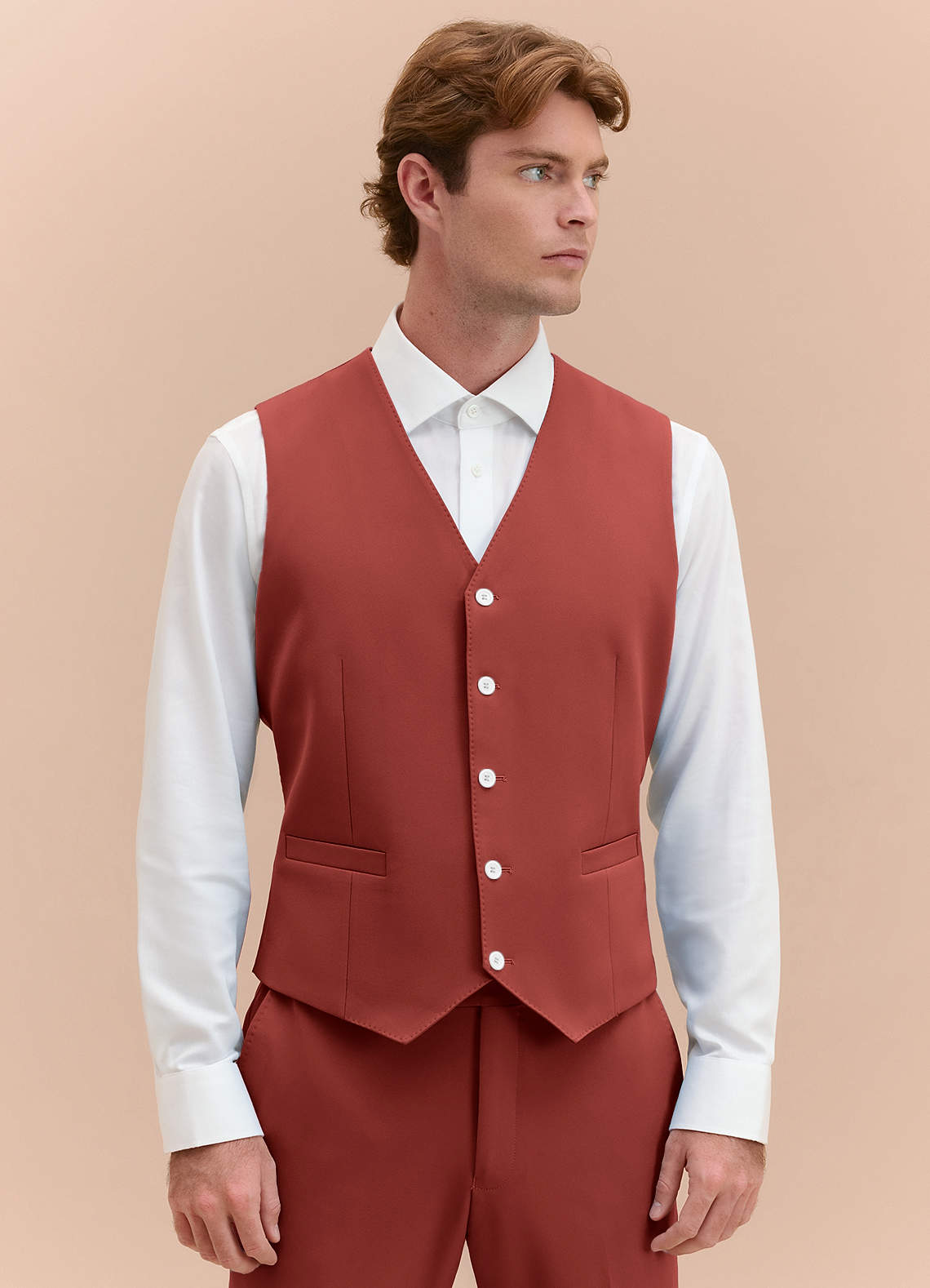 James Terracotta Structured Stretch Suit Vest | Slim Regular Suit