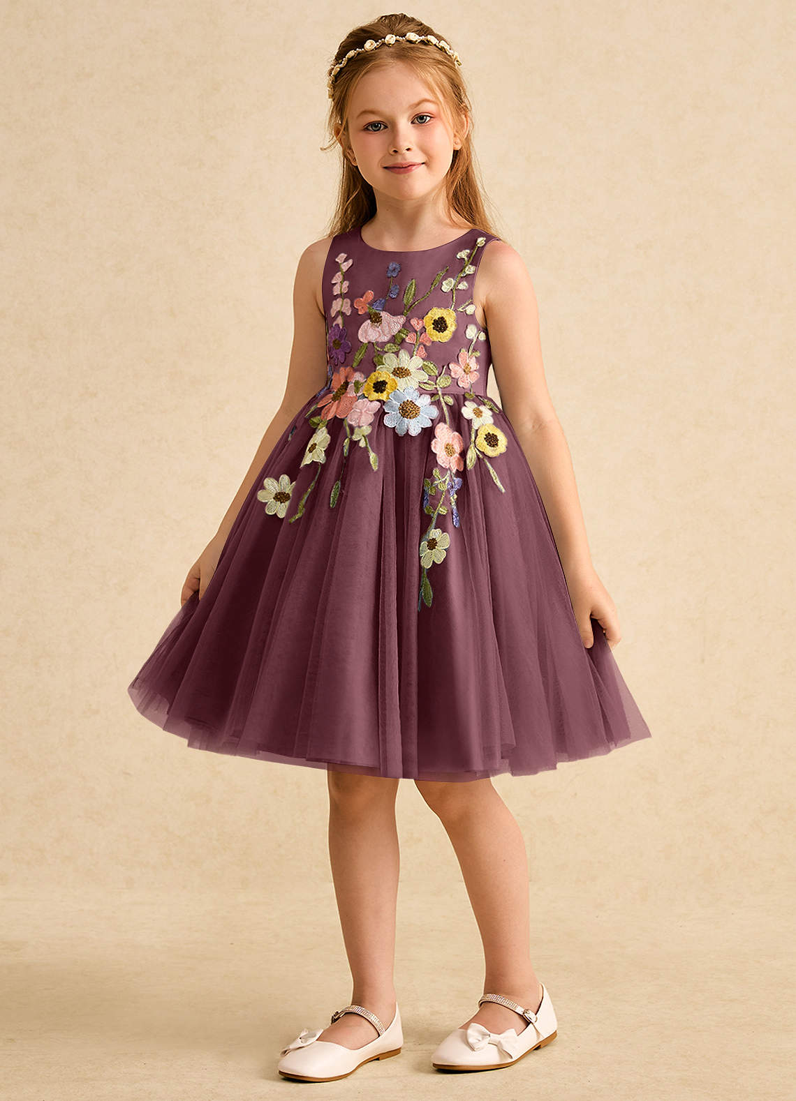 Azazie Prima Flower Girl Dresses Sangria A-Line Bow Tulle Dress image4