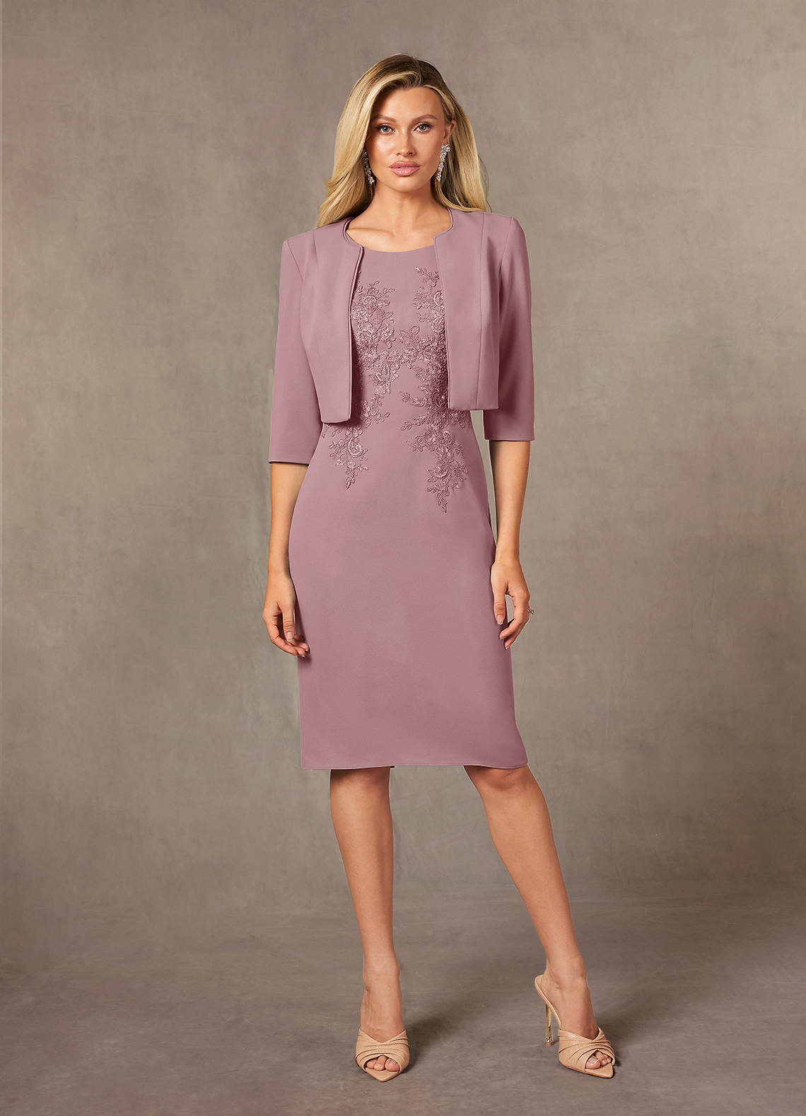 Azazie Ryne Mother of the Bride Dresses Dusty Rose Sheath Lace Dress image1