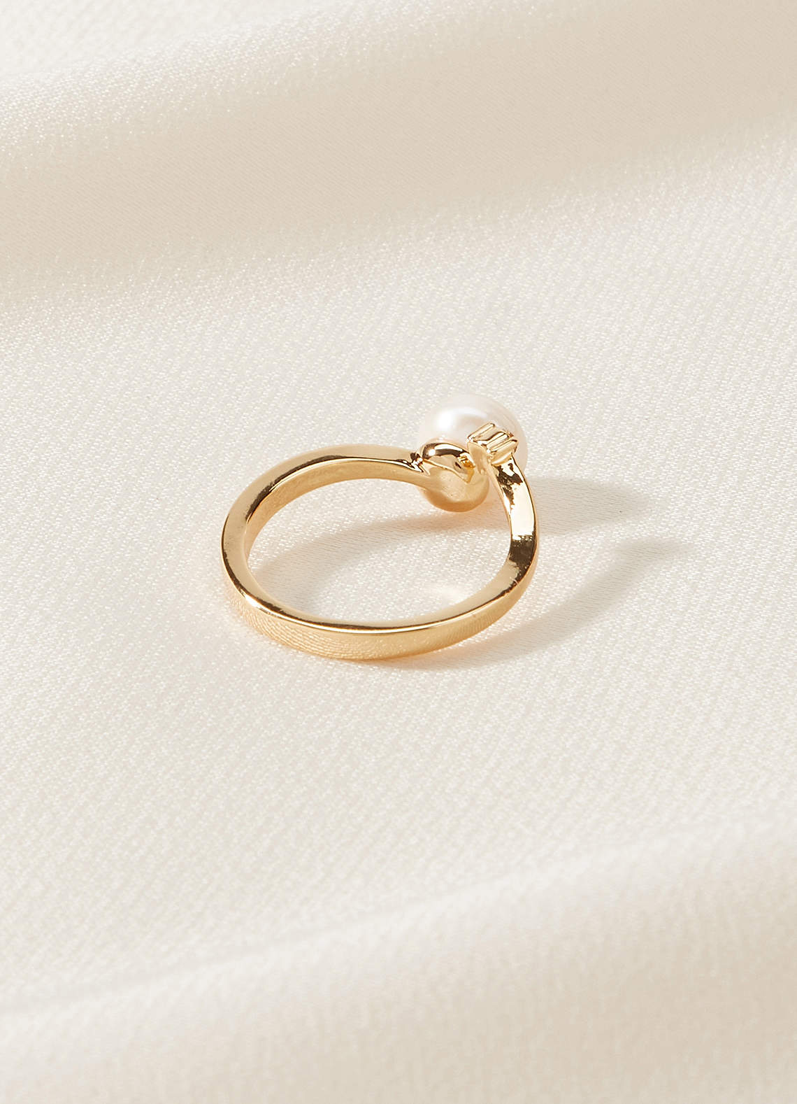 front Pearl and Crystal Open Wrap Ring