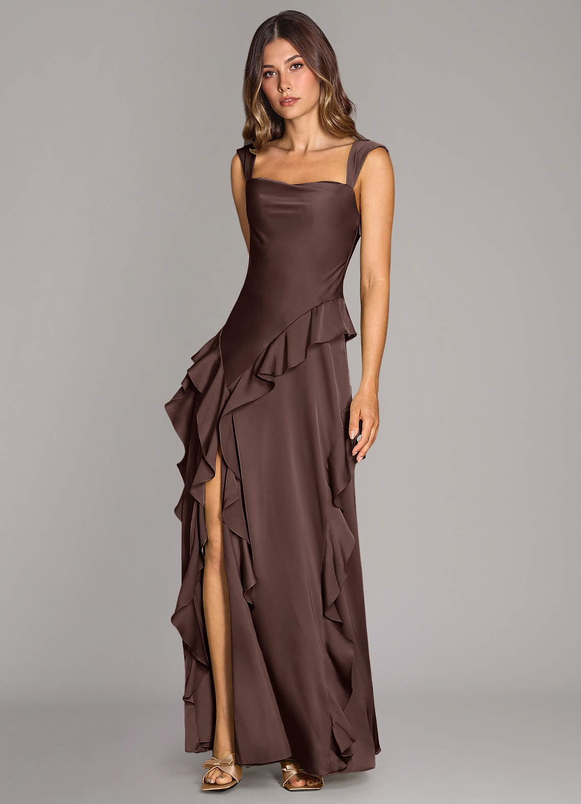 Azazie Sloane Bridesmaid Dresses Ganache A-Line Sweetheart Neckline Stretch Satin Dress image3