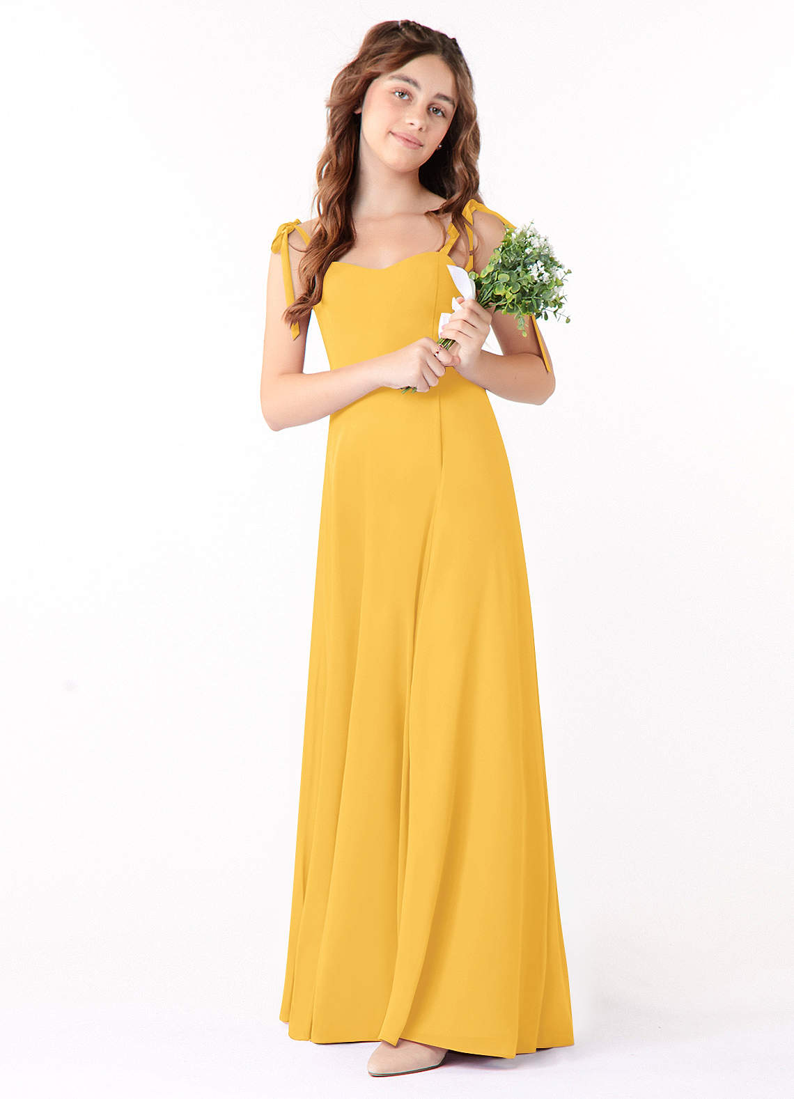 Azazie Rosey Junior Marigold A-Line Sweetheart Neckline Chiffon Dress image1