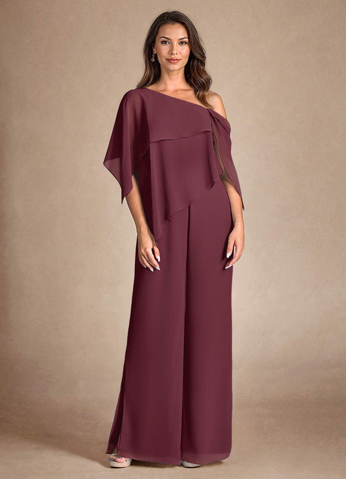 Azazie Halima Mother of the Bride Dresses Cabernet Jumpsuit/Pantsuit Side Slit Chiffon Dress image6